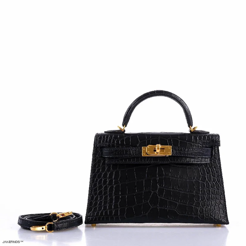 Hermès Kelly 20 Mini II Sellier Black Matte Alligator Gold Hardware