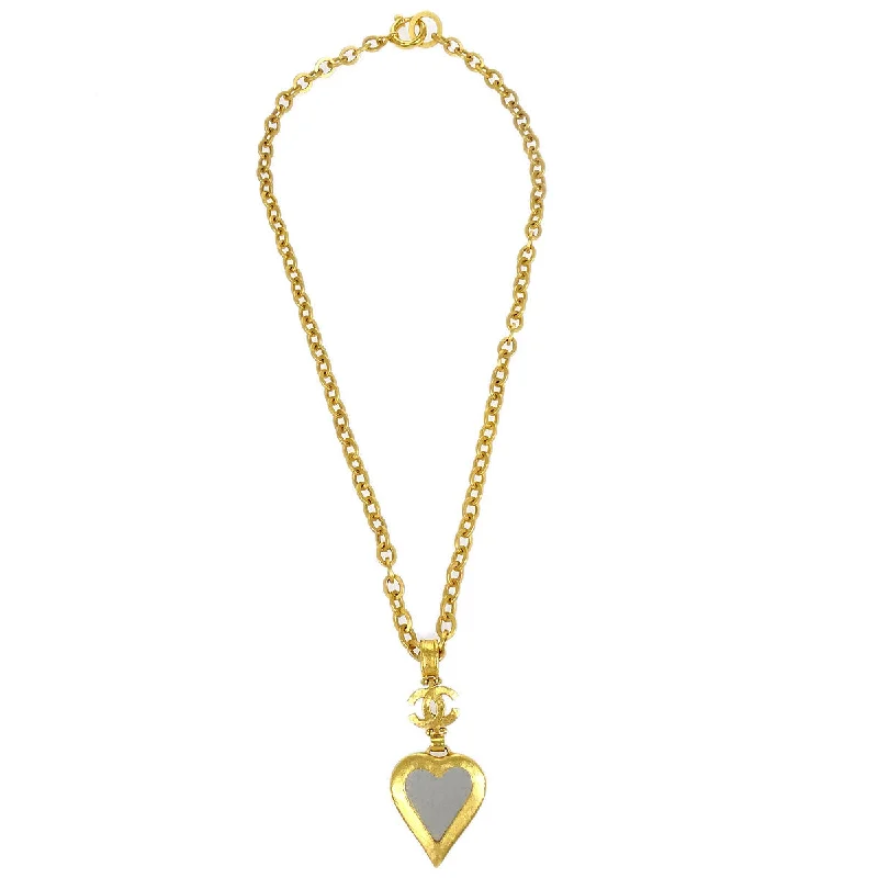 Chanel 1995 Heart Mirror CC Gold Chain Necklace