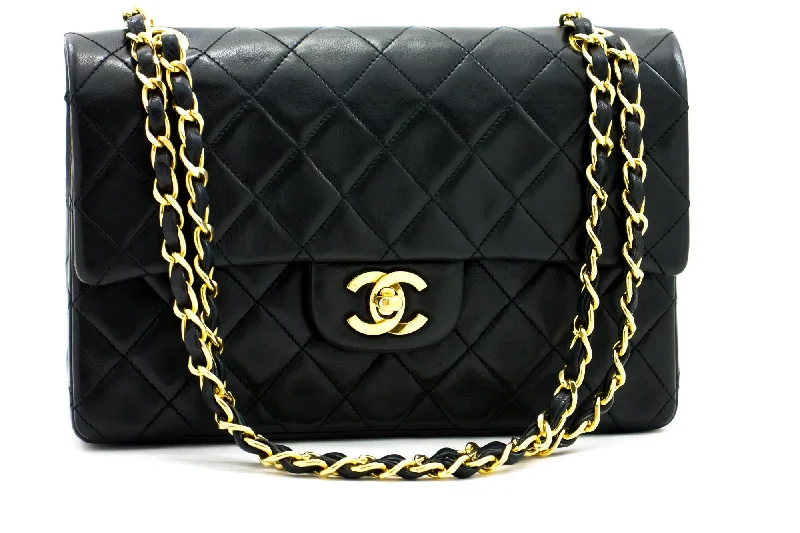 CHANEL 2.55 Double Flap Small Chain Shoulder Bag Black Lambskin