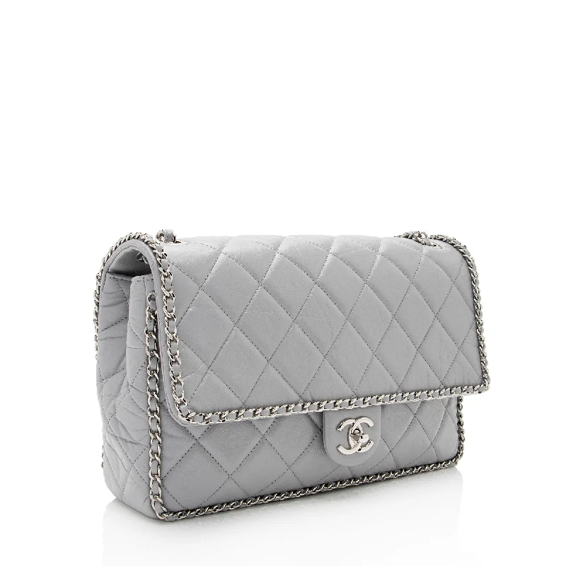 Chanel Crumpled Calfskin Running Chain Around Large Flap Bag (W3UmSX)