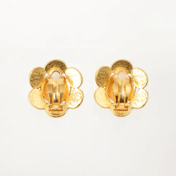 Chanel 1997 Made Cc Mark Flower Stone Earrings Brown