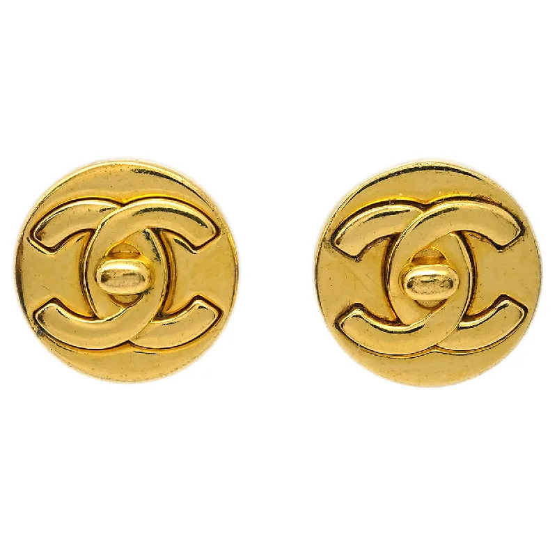 Chanel 1997 Round CC Turnlock Earrings Gold Clip-On Large