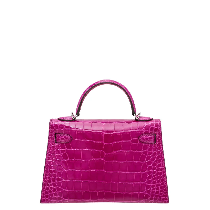 Hermes Rose Scheherazade Shiny Alligator Mini Kelly 20 Bag