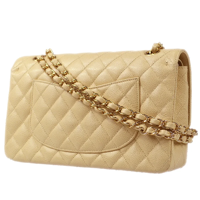 CHANEL 2004 -2005 Classic Double Flap Medium Beige Caviar 67705