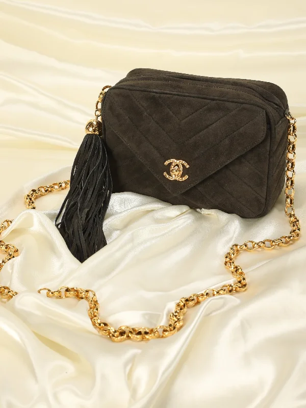 Rare Chanel Suede Chevron Mini Flap Bag