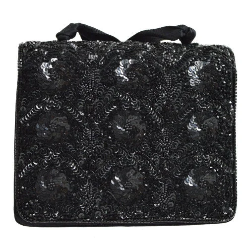 CHANEL 1994-1996 Sequins CC Cross Body Shoulder Bag Black