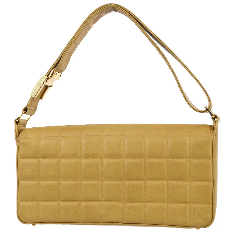 Chanel 2003-2004 Beige Lambskin Choco Bar Shoulder Bag