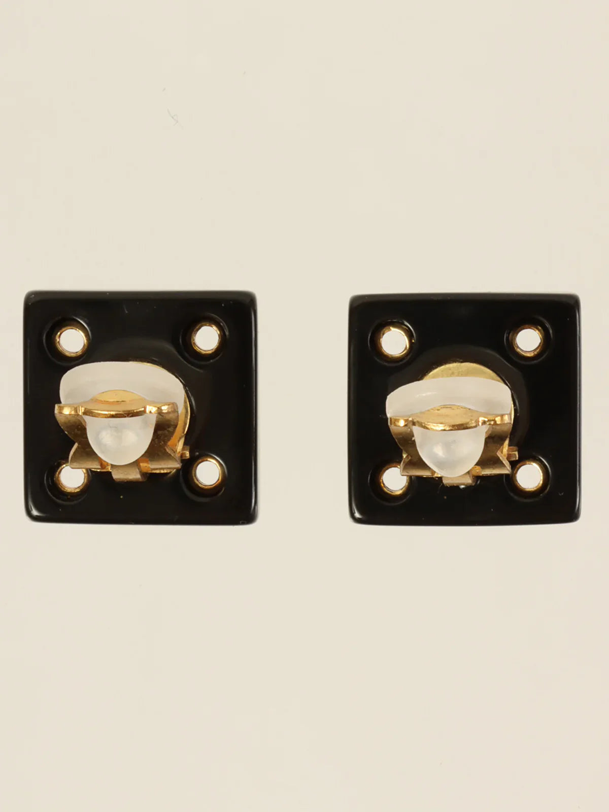 CHANEL 2001 Made Square Punching Cc Mark Earrings Black/Gold