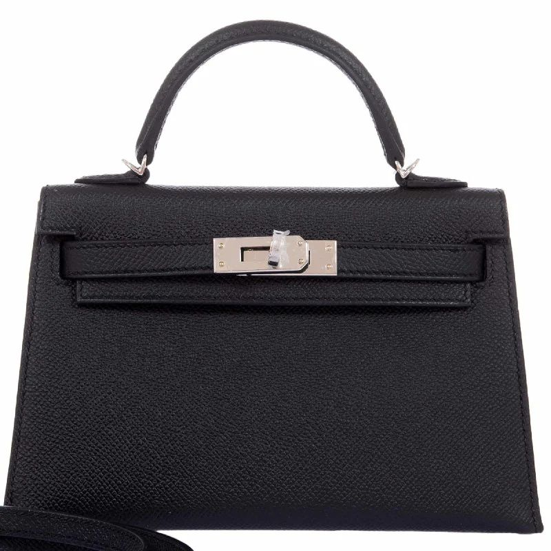 Hermès Kelly 20 Mini II Sellier Black Epsom Palladium Hardware - 2020, Y