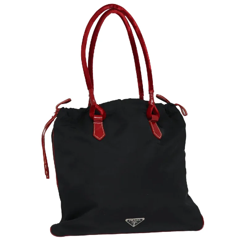 PRADA Tote Bag Nylon Velour Black Red Silver Auth 85714