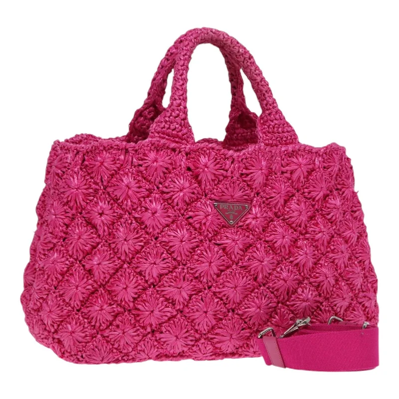 PRADA Canapa GM Hand Bag Raffia 2way Pink Auth 87669A