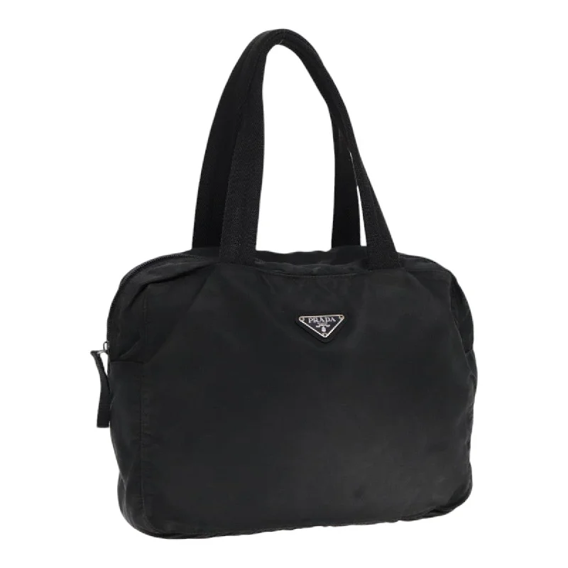 PRADA Hand Bag Nylon Black Silver Auth 86338