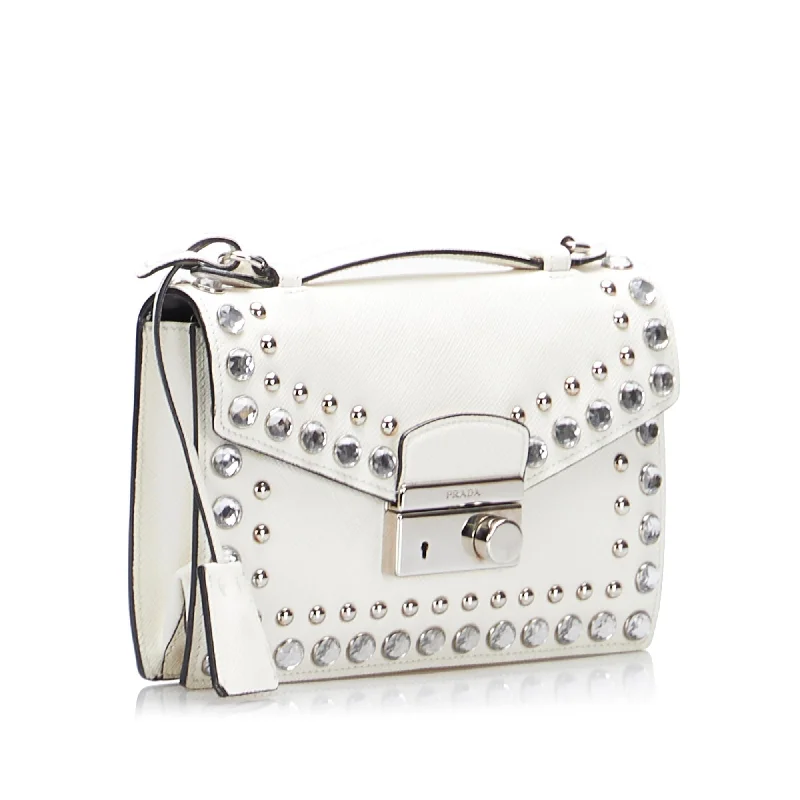 Prada Studded Saffiano Sound Lock Satchel LanVCe